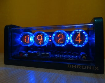Nixie Alarm Clock 4xZ560M & green meatlic aluminum case, remote,  blue LED