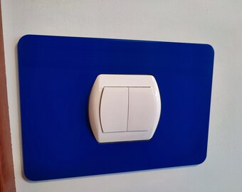 Light switch socket outline wall relief dibond wall decoration blue laguna color