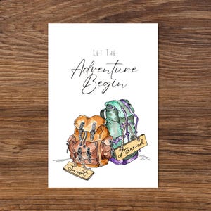 Que l'aventure commence, faire-part de mariage en fuite, célébration de la fuite en avant, escapade avec randonnée en petite montagne, carte de voeux de mariage