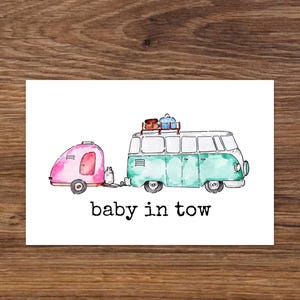 Faire-part de grossesse, petite fille, soirée entre les sexes, van Life, bébé dedans, faire-part de baby shower, je suis enceinte, vintage, carte de voeux