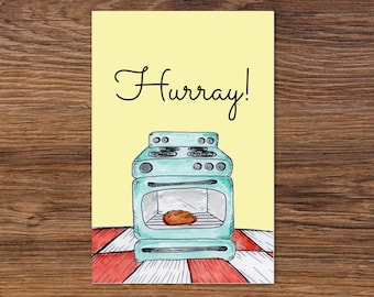 Pregnancy Announcement, Baby Shower Invitation, Bun in the Oven, I'm Pregnant, Vintage, Greeting Card