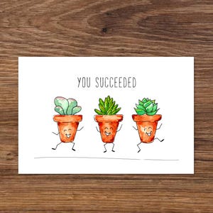 Carte de remise des diplômes, Carte de cactus, Carte de diplômé, Carte de succulente, Carte de fête, Carte de félicitations