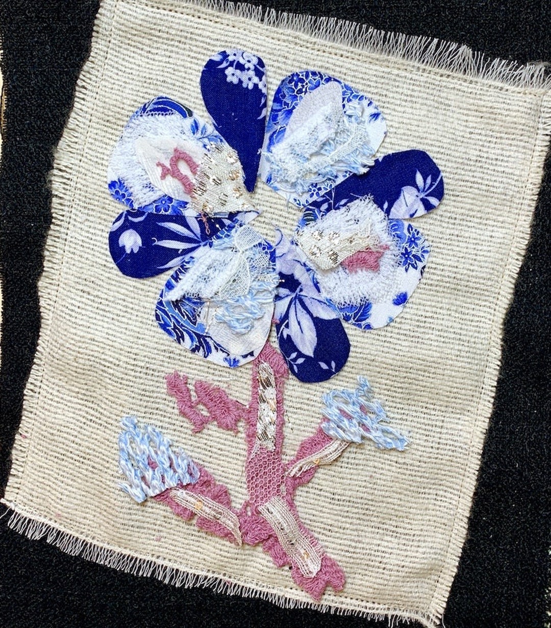 Blue Floral Slow Stitch Kit Embroidery Kit Hand Sewing Kit Etsy