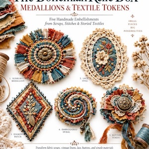 10- Page Bohemian Textile Medallions Maker Guide | 5 Slow Stitch Embellishments & Patches