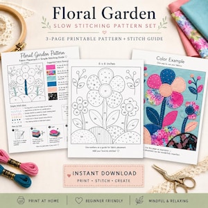 Floral Garden Slow Stitch Pattern Set | Digital Download Only
