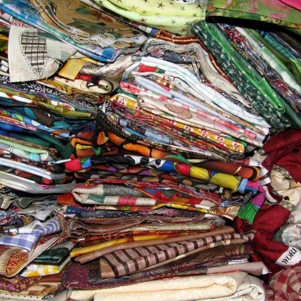 SALE 25.00 (was 35.00) Fabrics by the box - Mostly Quilting Cottons with some trims and notions - Fabric Remnants