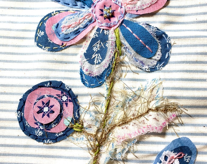 Floral Slow Stitch Kit 7 DAISY BLUE, Needlework, Embroidery, Fiber Art