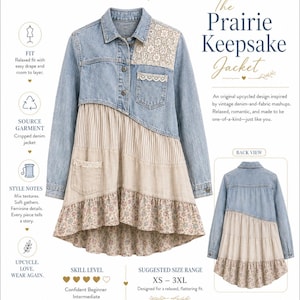 Prairie Jacket Upcycling Pattern, Denim Shirt Upcycle Tutorial, Boho Prairie Coat Guide