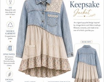 Prairie Jacket Upcycling Maker Guide, Denim Shirt Upcycle, Boho Prairie Coat Guide