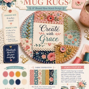 Cottagecore Mug Rug Slow Stitch Pattern | Craft Pattern