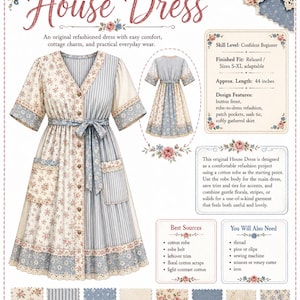 Upcycled House Dress Guide, Cotton Robe Refashion, Cottagecore Dress Sewing
