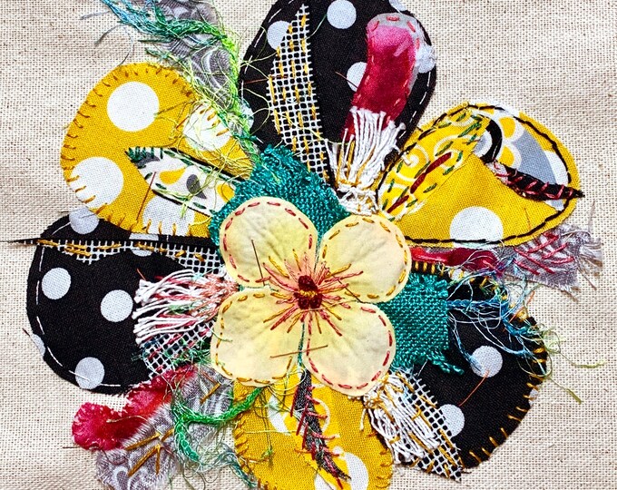Polka Dot Floral Slow Stitch Embroidery Kit Hand Sewing, Embroidery