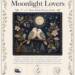 Guide du modèle de point de croix « Amoureux au clair de lune » | Art textile romantique 7x7