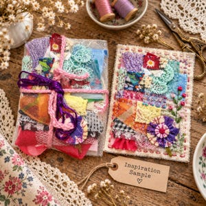 Random Slow Stitch Inspiration Bundle | Fabric Scraps Lace Trims & Textiles