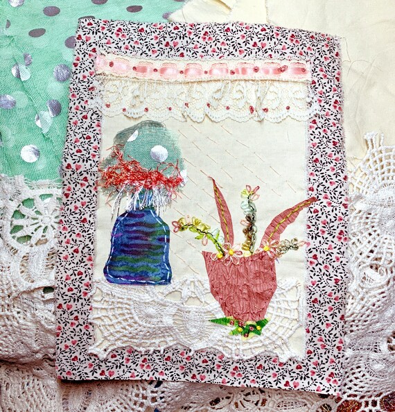 flower pot to stitch! slow-stitching, embroidery, art quilt