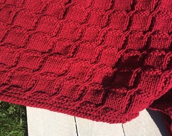 Handmade, Knitted, Rich Design, Burgundy Afghan