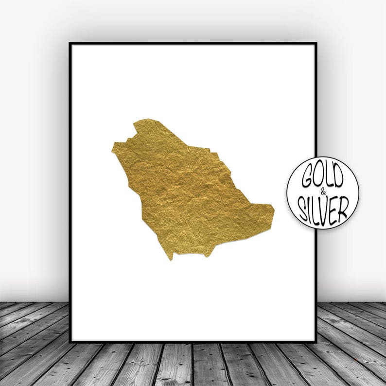 Saudi Arabia Print Saudi Arabia Art Print GoldArtPrint Home Wall Decor Living Room Decor Home Decor Saudi Arabia Map Art Wall Prints