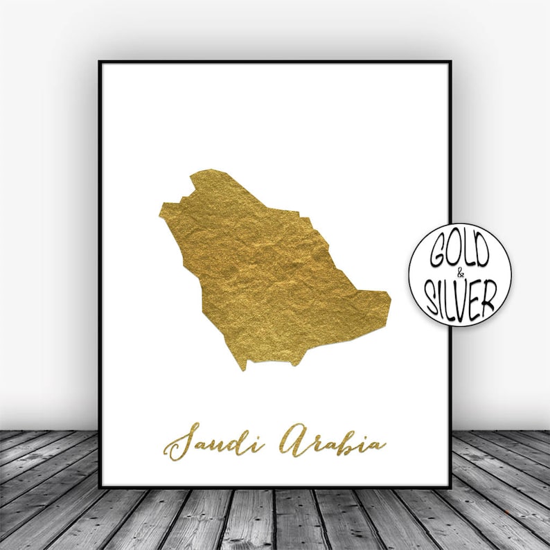 Saudi Arabia Print Saudi Arabia Art Print GoldArtPrint Home Wall Decor Living Room Decor Home Decor Saudi Arabia Map Art Wall Prints