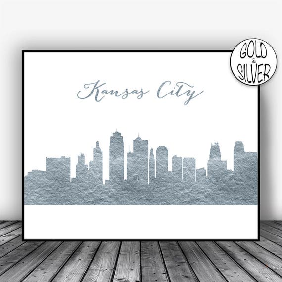 Kansas City Skyline Missouri Art Print Cityscape Gold Decorations Decor Wall
