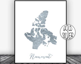 Nunavut Print, Office Art Print, Gold Decor Nunavut Map Print, Map Art Map Artwork Office Decor, Country Map, GoldArtPrint