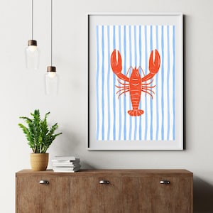 Red Lobster Striped Wall Art | Vintage Wall Art |East Coast Decor | Lobster Print | Vintage Lobster Art | Digital Printable Download Print
