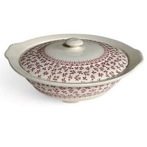Vintage English Ironstone Covered Casserole/Vegetable Dish, Provance Red Transferware, Staffordshire England, circa 1970s