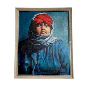 Original Portrait Painting of Woman in Blue by Arlene Sklar, Signed Painting, Framed Canvas, Mid Century Artwork circa 1970s
