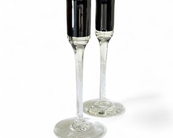 Handblown Amethyst Glass Candlesticks, Vintage Noslo Blown Glass Candle Holders by Lewis Olson, Signed & Dated