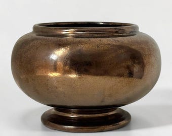 Vintage Haeger Metallic Bronze Ceramic Footed Vase — Crackle Glaze, Art Deco Globe Form
