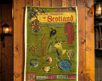 Vintage "In the Tradition of Scotland" Souvenir Linen Wall Hanging | Scottish Linen by Lockhart, Kirkcaldy circa 1960s