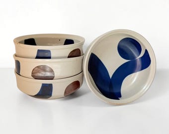 Set mit 4 Vintage Steingutschalen - Jim Kaneko für Iron Mountain Stoneware, Lookout Mountain Pattern, c. 1970er Jahre