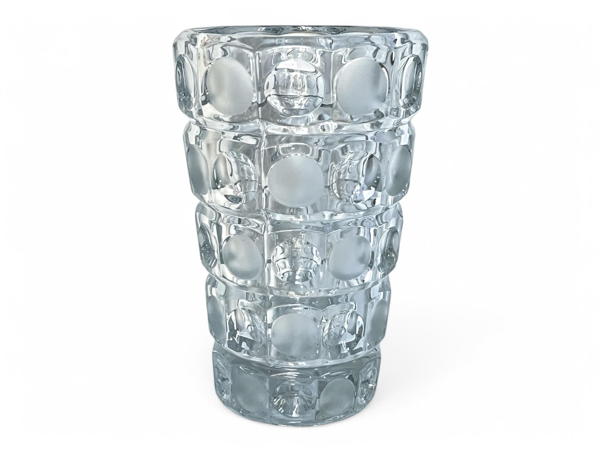 Mid Century "Thousand Eyes" Clear Glass Vase by Frantisek Peceny, Czech Modernist Art Glass Vase, SKLO Union, Hermanova Hut, 1960s