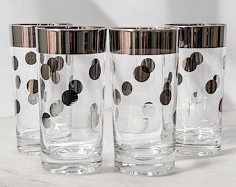 Dorothy Thorpe Highball Gläser Set: Mid Century Silver Polka Dot Becher