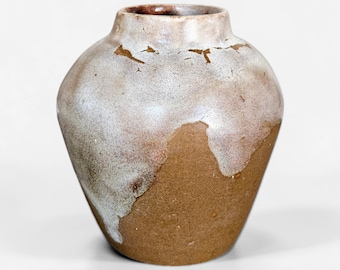 Vintage Handgefertigte Studio Keramik Vase, Erdfarbenes Steingut Vase mit Tropfglasur, circa 1970er-80er Jahre