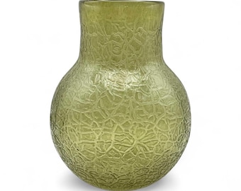 Vintage Textured Olive Green Blown Glass Vase, Crackle Art Glass Vase - Mid Century Modern Decor