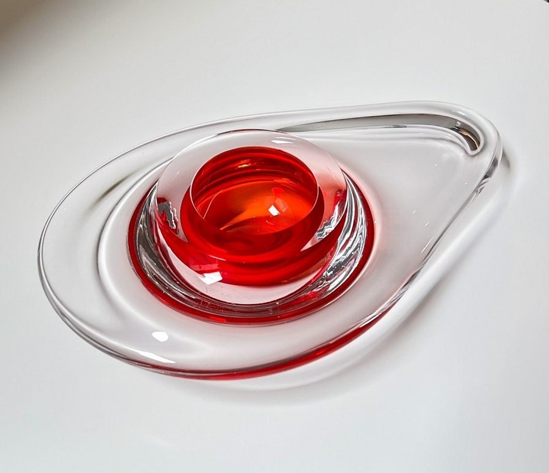 Vintage Red and Clear Handblown Art Glass Ikebana Vase by David New