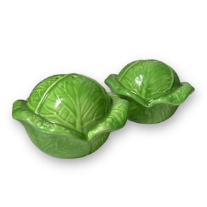 Set of Vintage Ceramic Green Cabbage Salt & Pepper Shakers by Holland Mold circa 1970s
