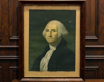 Vintage portretfoto van George Washington - ingelijst in originele houten lijst, circa 1940-1950