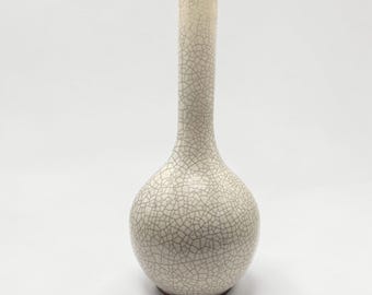 Vintage Crackle-Glasur Flaschenhals Keramikvase, große handgemachte Studiokeramikvase, signiert