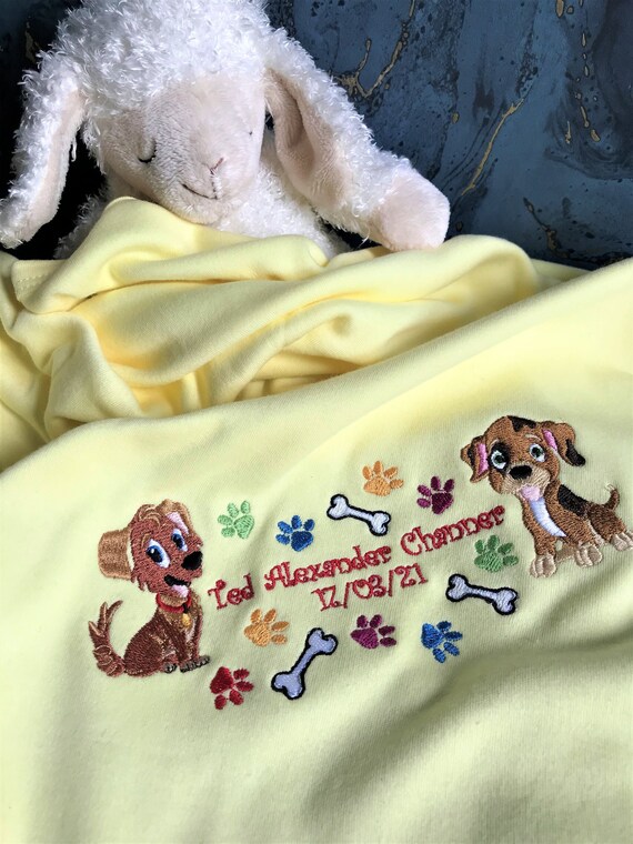 Personalised Cute Puppy Baby Blanket Puppy Nursery Blanket Etsy