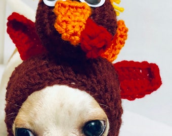 Turkey Dog Hat, Crochet Dog Hat, Dog Clothes, Fall Hat, Dog Accessories, Thanksgiving dog Hat, Dog Costume