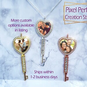 Custom Photo Pendant Heart Keys - Personalized Wedding Gift Memory Pendant - Gift for Her Anniversary - Medallion Family Keepsake Necklace