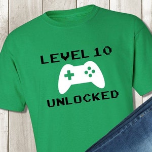 Gamer Birthday Shirt - Level 10 Unlocked Level Up - Video Game Birthday - Gaming Controller - Any Age - Unisex Kids Children&#39;s Tshirt
