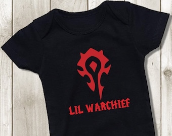 Lil Warchief Baby Bodysuit - Daddy's Gaming Buddy World of Warcraft Horde Baby Outfit - For the Horde - Unisex Boys Girls Toddler Kid Shirt