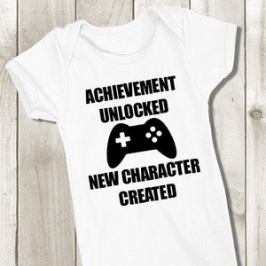 Achievement Unlocked Baby Bodysuit - New Character Created Gamer Baby Outfit - Pregnancy Announcement - Geek Baby Shower Gift - Future Gamer