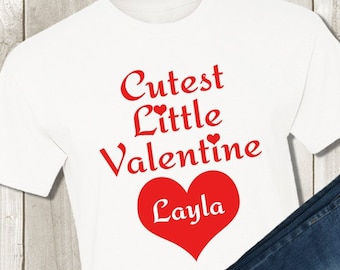 Cutest Little Valentine Shirt - Personalized Valentine's Day Heart Kids Shirt - Toddler Girl Tshirt - Unisex Kids Name Shirt - Baby Bodysuit