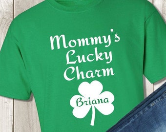 Mommy's Lucky Charm Shirt - Personalized St Patrick's Day Kids Shirt - Toddler Girl Boy Tshirt - Unisex Kids Custom Name Shirt
