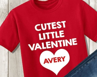 Cutest Little Valentine Shirt - Personalized Valentine's Day Heart Kids Shirt - Toddler Boy Tshirt - Unisex Kids Custom Name Shirt