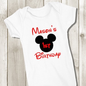 Mickey Mouse First Birthday Baby Bodysuit - 1st Birthday Baby Outfit - Mickey Mouse Outfit or Tshirt Kids or Adult - Personalized Name Age