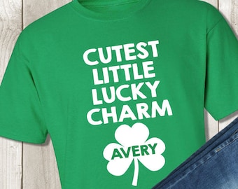 Cutest Little Lucky Charm Shirt - Personalized St Patrick's Day Kids Shirt - Toddler Boy Tshirt - Unisex Kids Custom Name Shirt